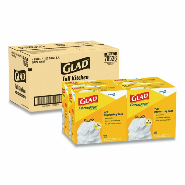 Glad 13 gal Trash Bags, 24 in x 27.38 in, .95 Mil, Gray, 400 PK CLO 78526